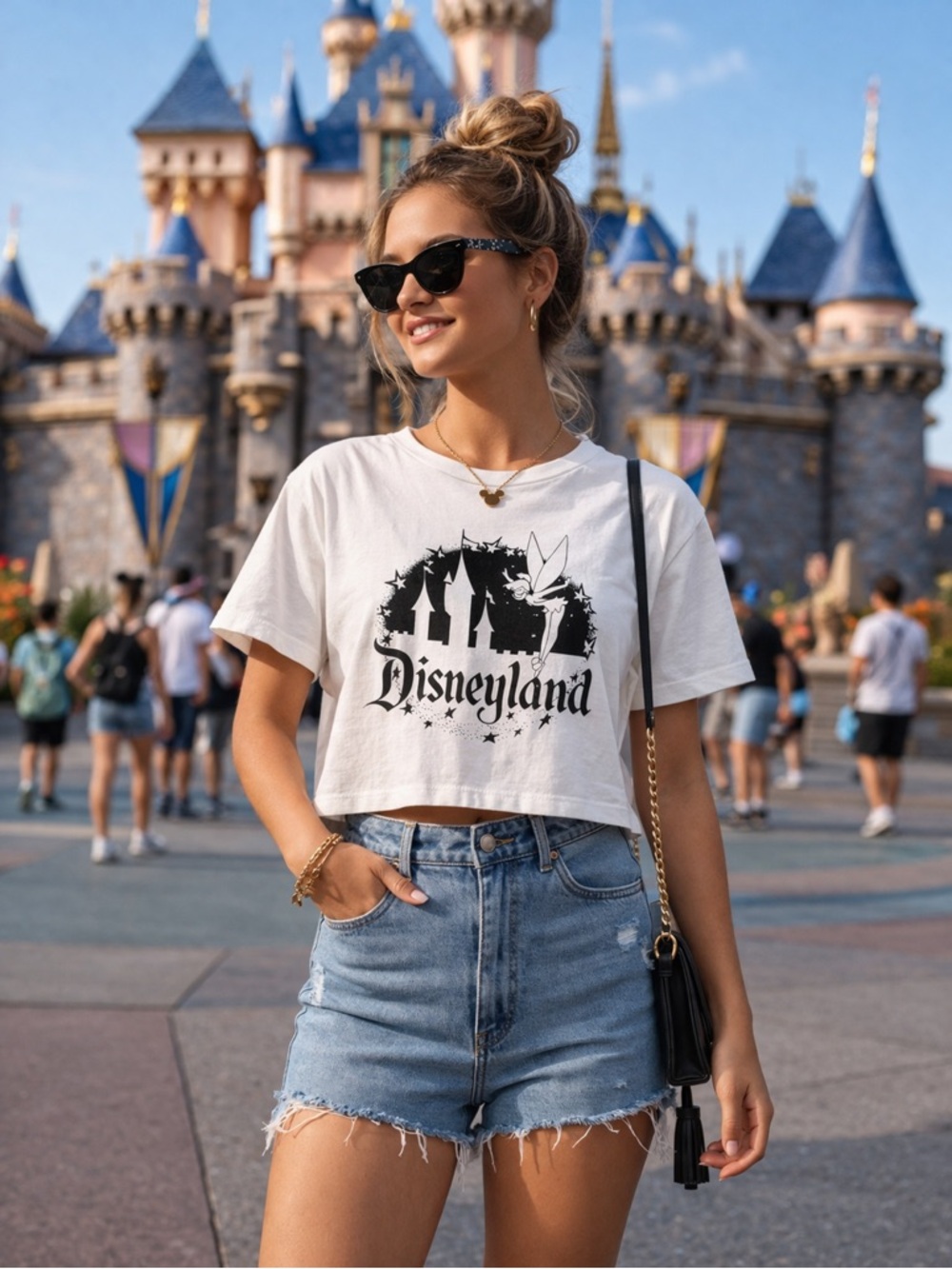 Disney Parks 100 Tinker Bell Disneyland Cropped Boxy Tee Organic Cotton Large